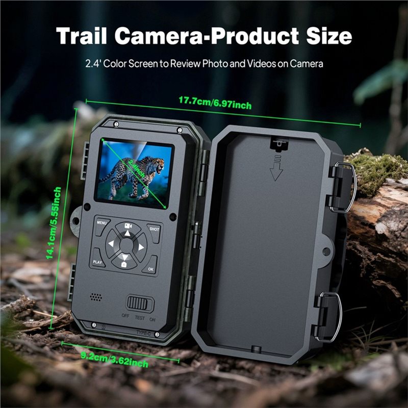 Trail Camera Infrared - กล้องดักถ่ายสัตว์ป่าสำหรับใช้งานกลางแจ้ง ความละเอียด 1080P HD มองเห็นในที่มืดด้วยอินฟราเรด หน้าจอ